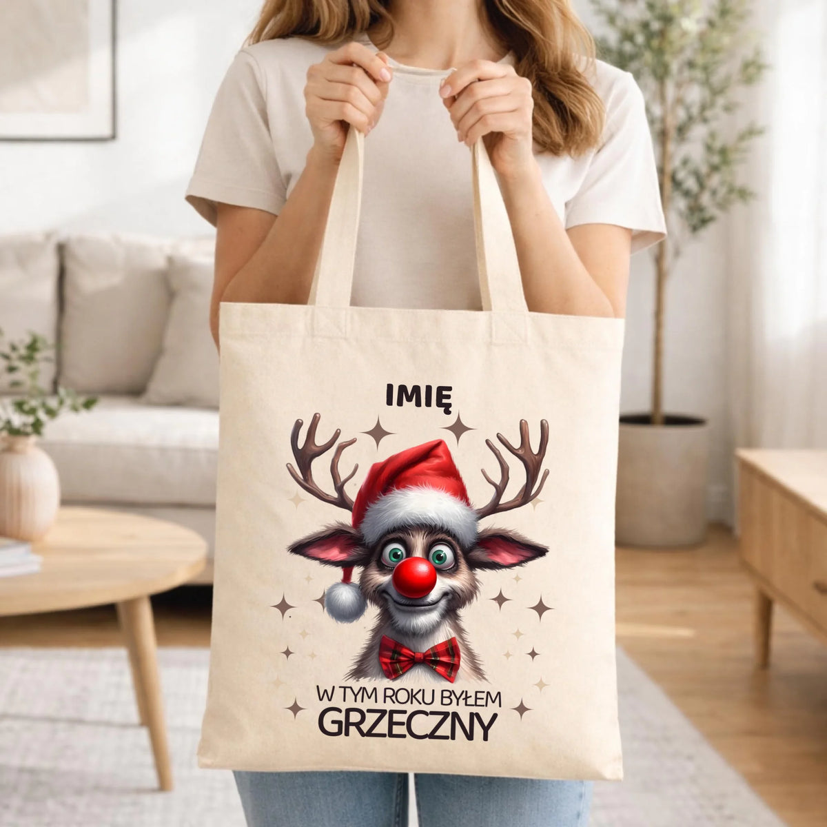 Torba świąteczna - Renifer W tym roku byłem grzeczny - personalizowana BN96