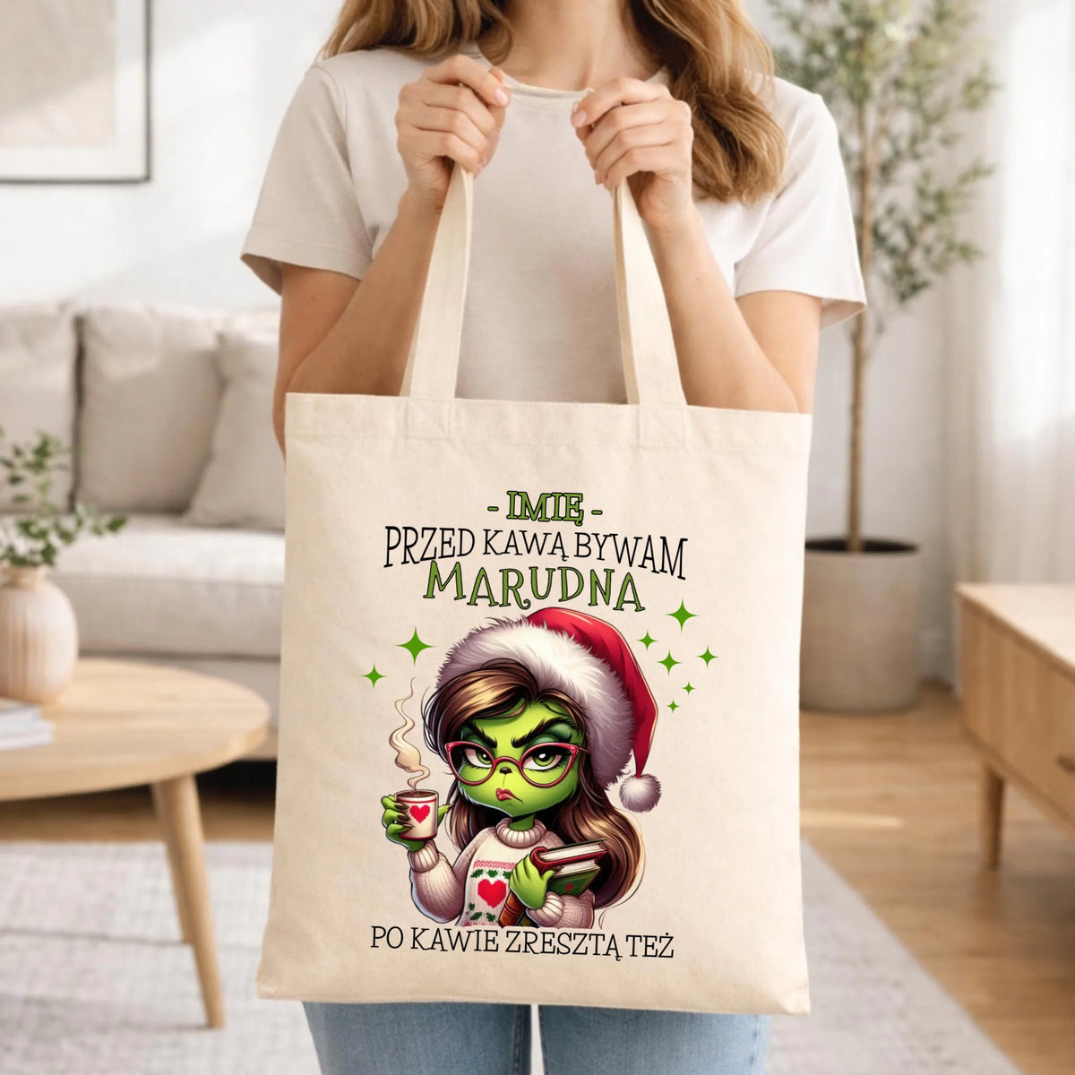 Torba świąteczna - Grinch - Przed kawą bywam marudna - personalizowana BN116
