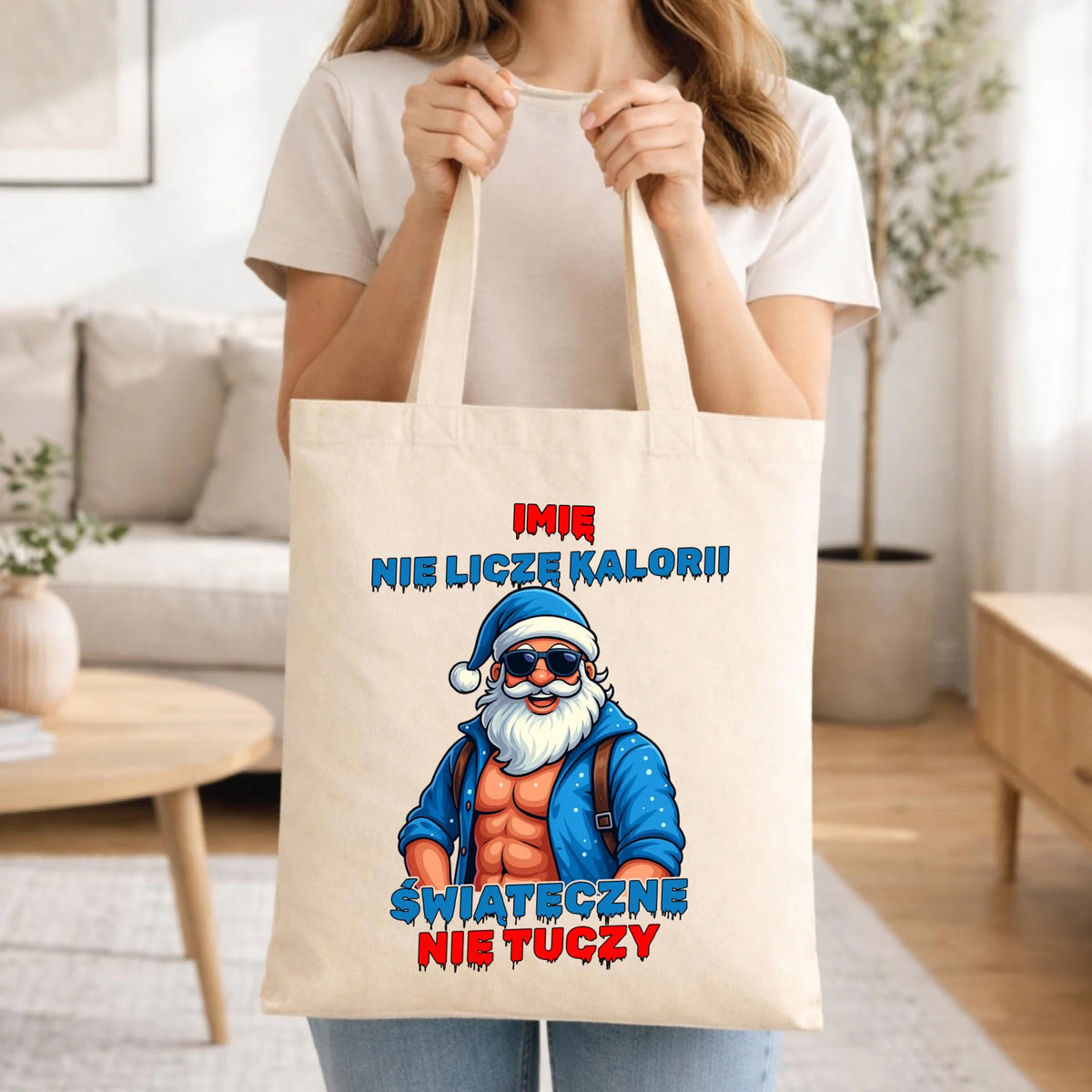 Torba świąteczna z Mikołajem - Świąteczne nie tuczy - personalizowana BN118