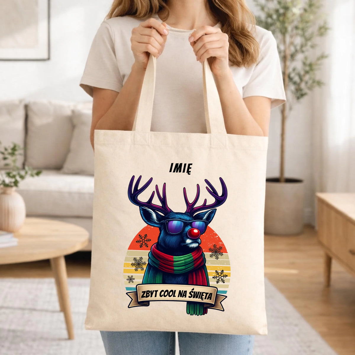 Torba świąteczna z reniferem - Zbyt cool na święta - personalizowana BN128