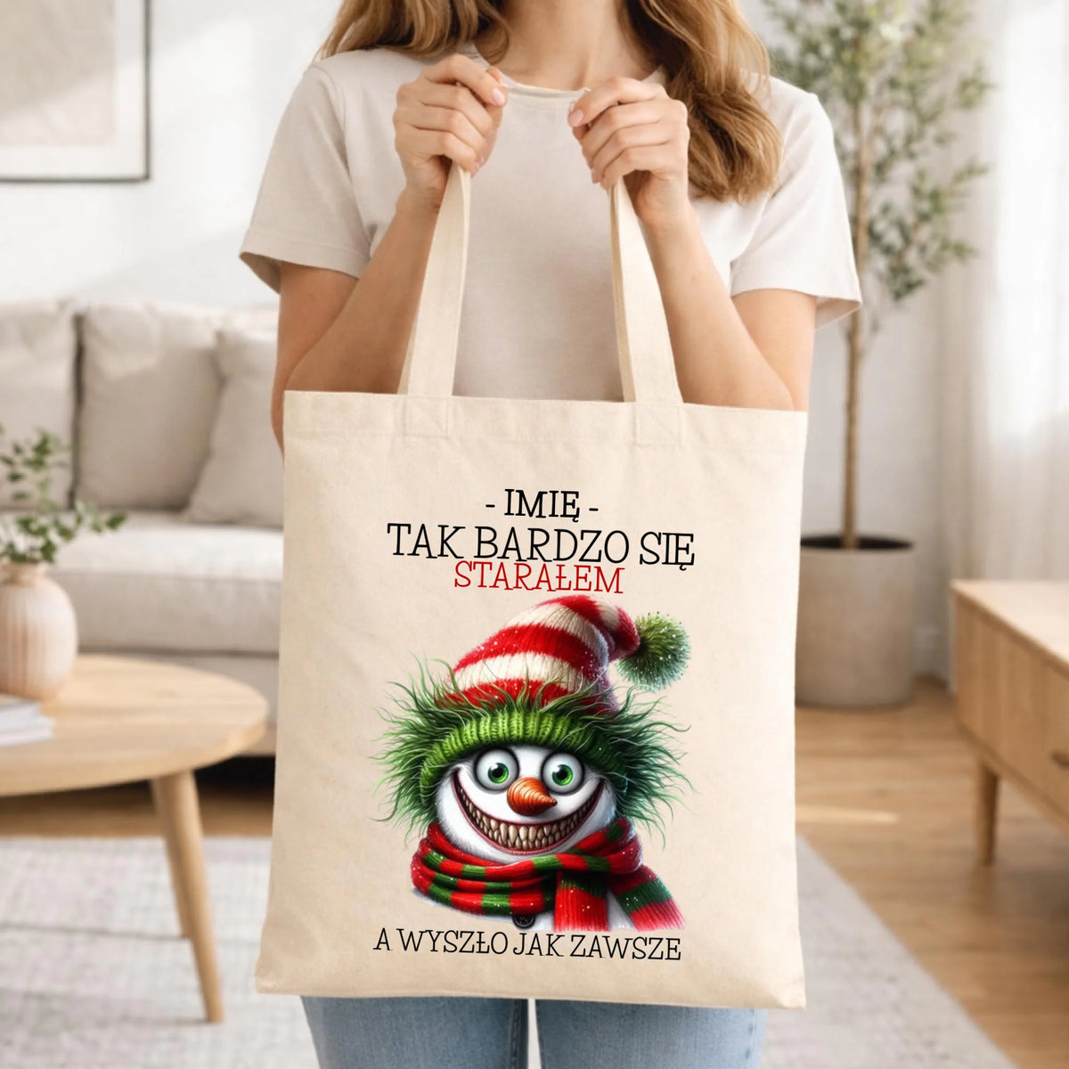 Torba świąteczna z bałwanem - Tak bardzo się starałem - personalizowana BN120