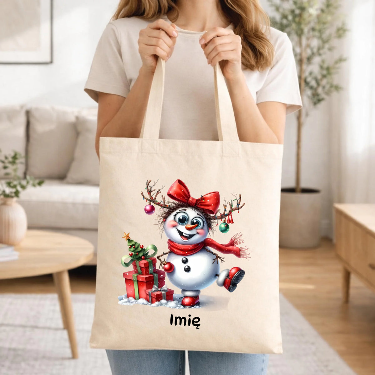 Torba świąteczna dla niej - Bałwanek - personalizowana BN123