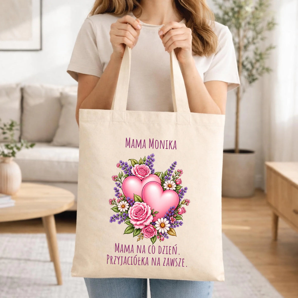 Torba dla mamy - Bukiet z sercami przyjaciółka - personalizowana DM39