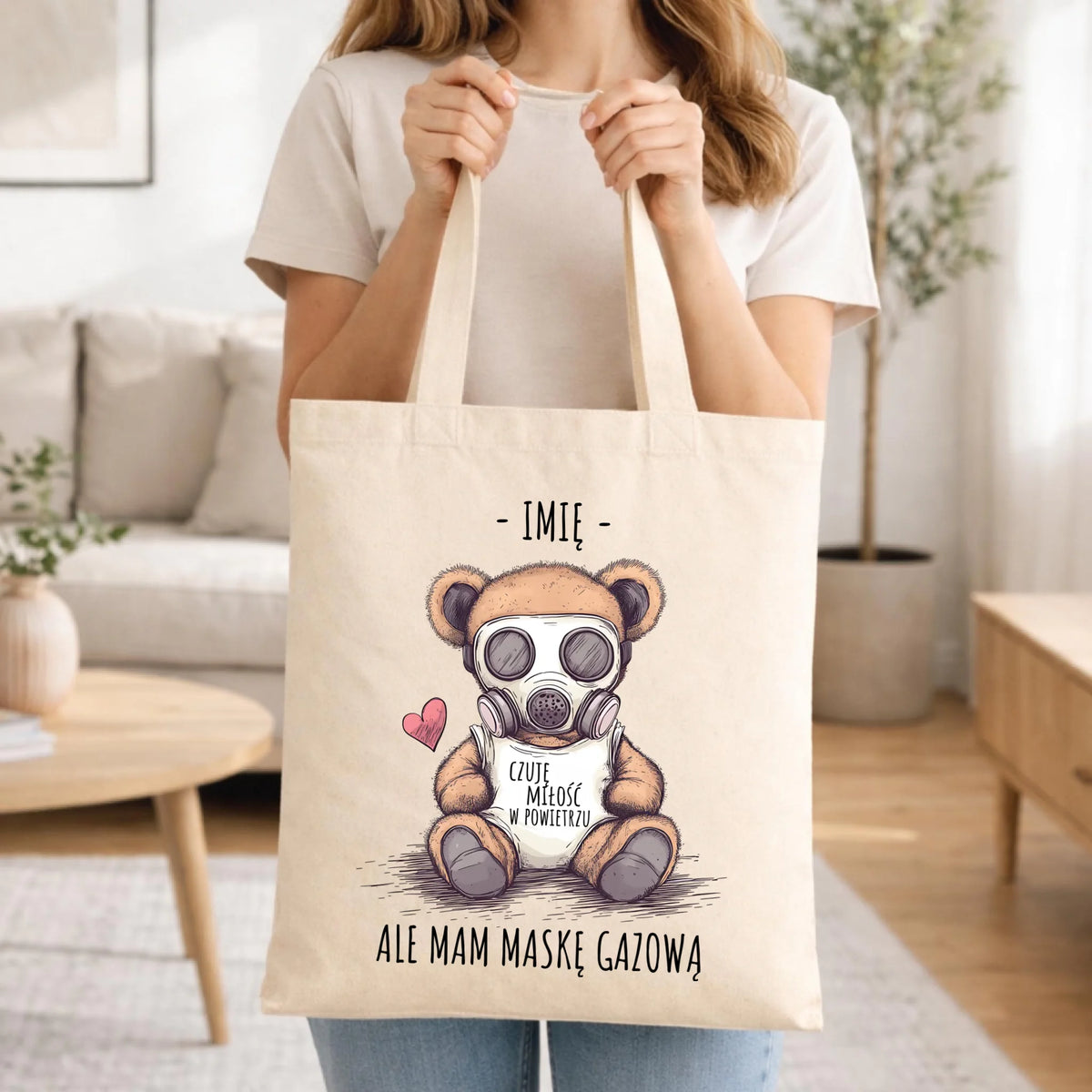 Torba - Miś w masce gazowej - Czuję miłość w powietrzu - personalizowana W38