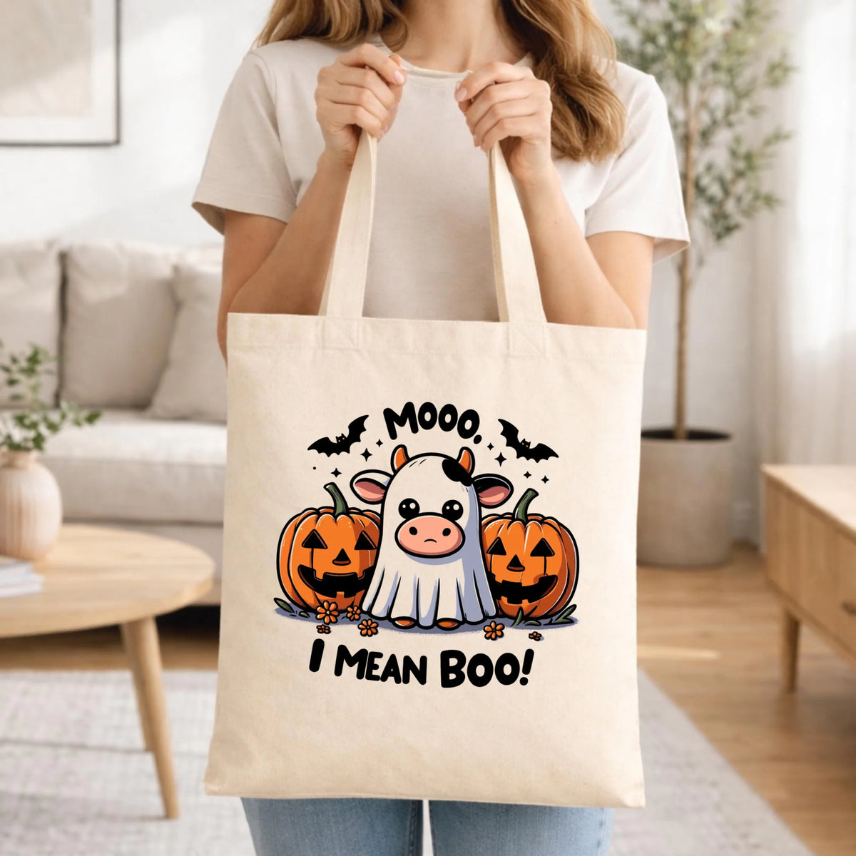 Torba na Halloween - Mooo I mean Boo! - z dynią i duchem HL14