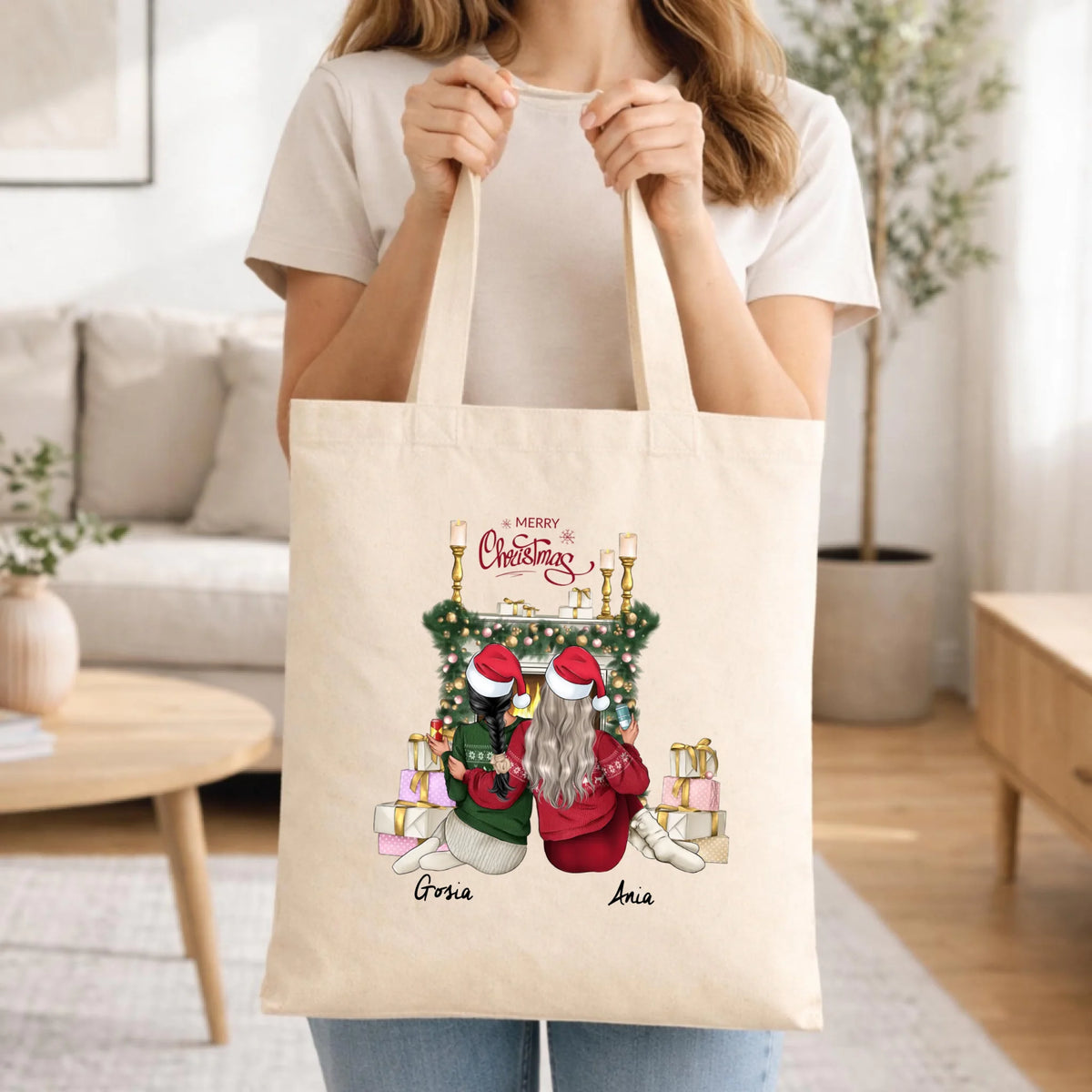 Torba świąteczna - prezent dla przyjaciółki - personalizowane postacie 2-4 osoby PR04