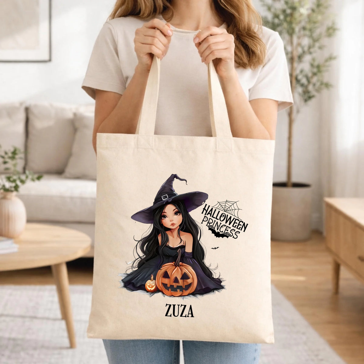Torba halloweenowa - Czarownica z dynią - personalizowana HL10