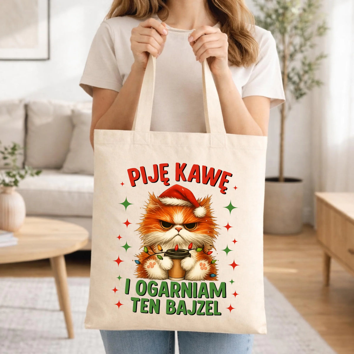 Torba świąteczna - Kot Piję kawę i ogarniam ten bajzel BN39