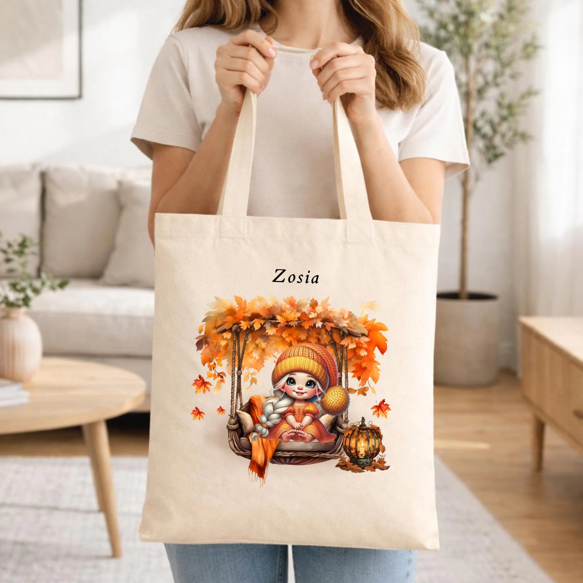 Torba jesieniara - Dziewczynka z liśćmi - personalizowana JS17