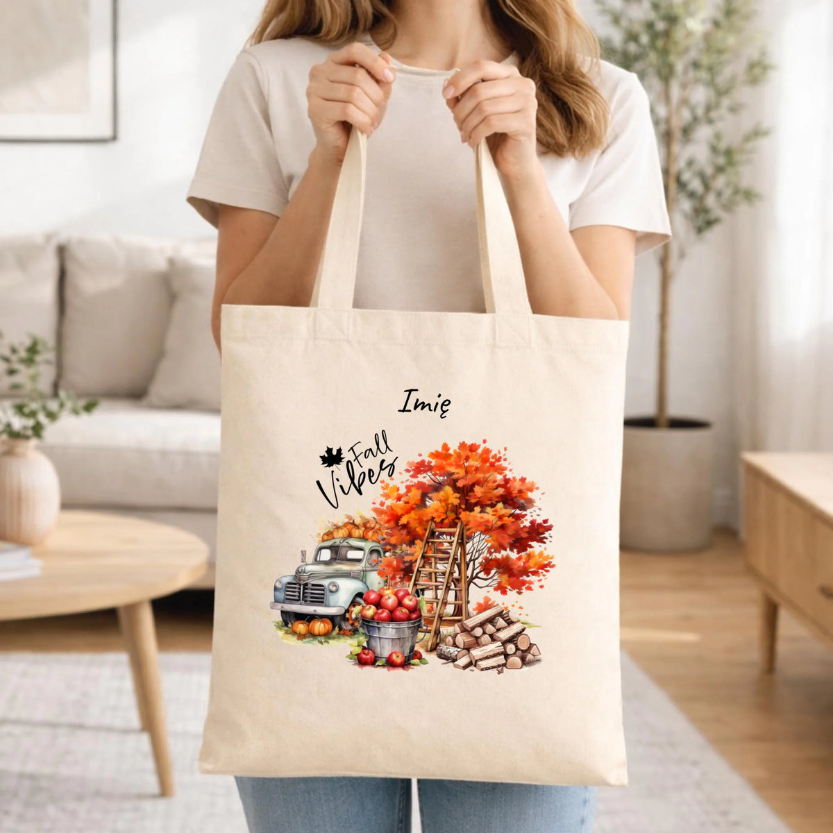 Torba jesienna – Vintage auto dynie i jabłka – personalizowana JS07