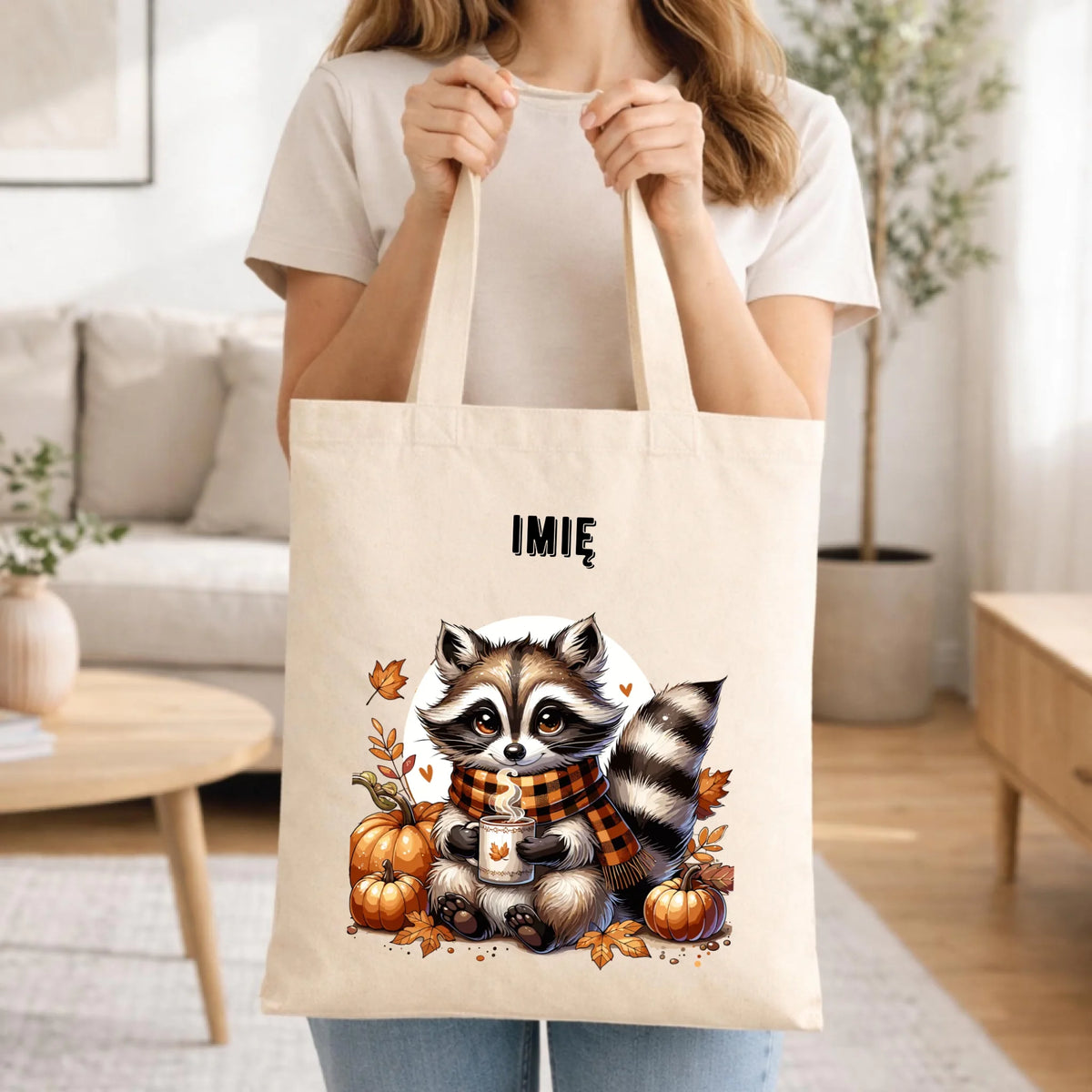 Torba jesienna – Szop z kawą i dyniami - personalizowana JS16