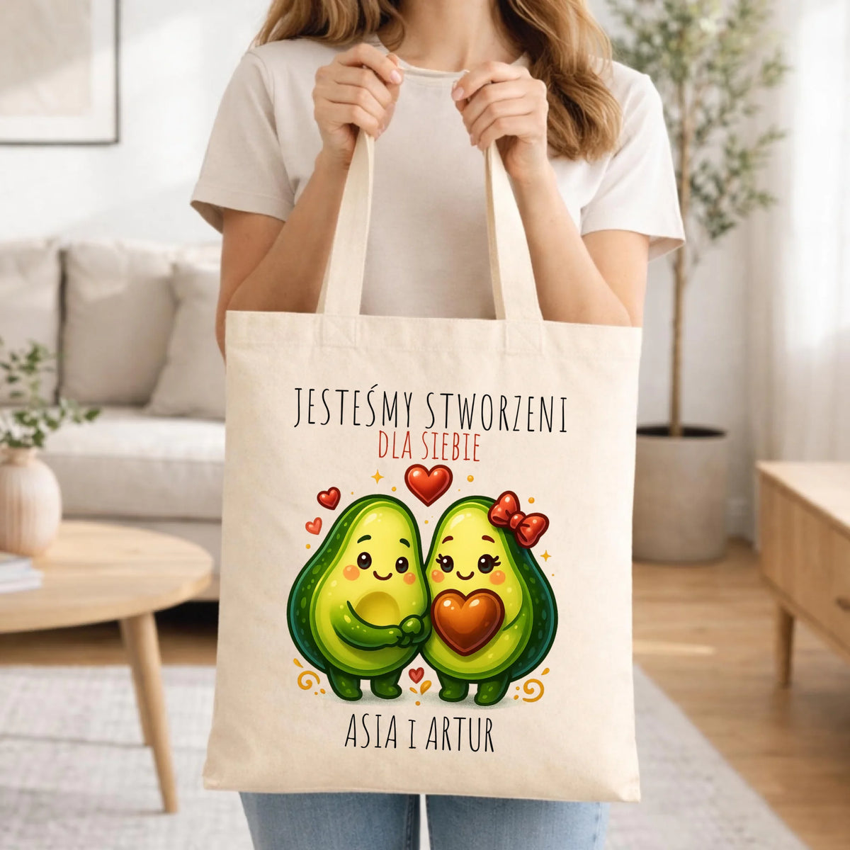 Torba dla par - Awokado Stworzeni dla siebie - personalizowana W91