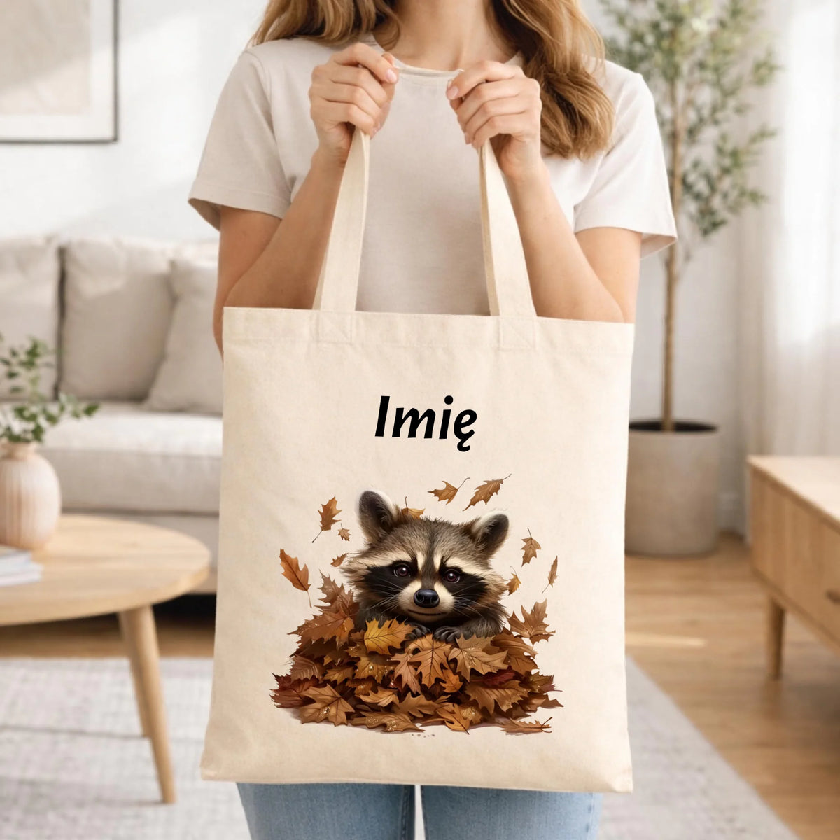 Torba jesienna - Szop w liściach - personalizowana JS24