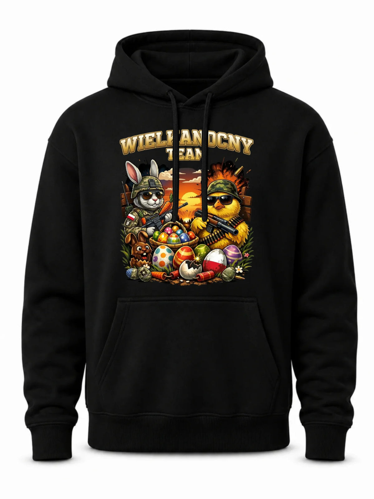 Bluza męska z kapturem na Wielkanoc - Kurczak i zając armia Wielkanocny Team WN37