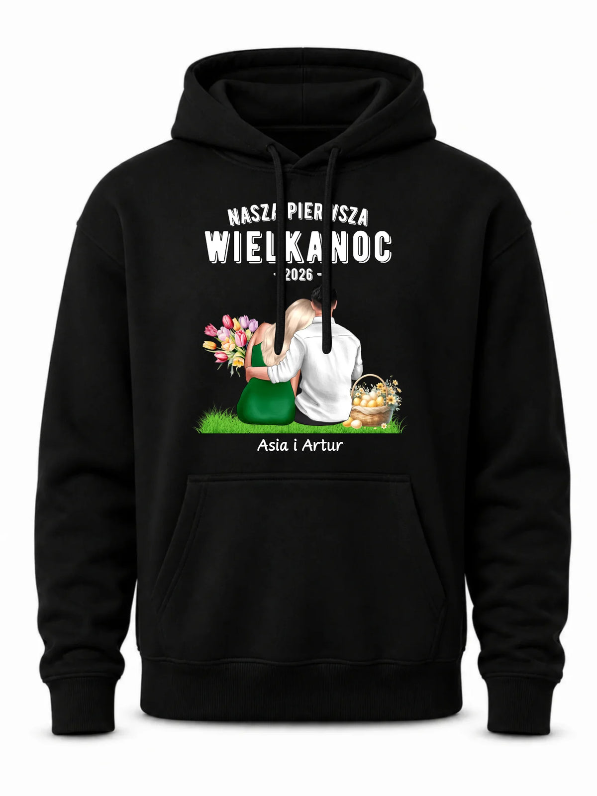Bluza męska z kapturem wielkanocna dla par - Nasza pierwsza Wielkanoc - personalizowana WN16