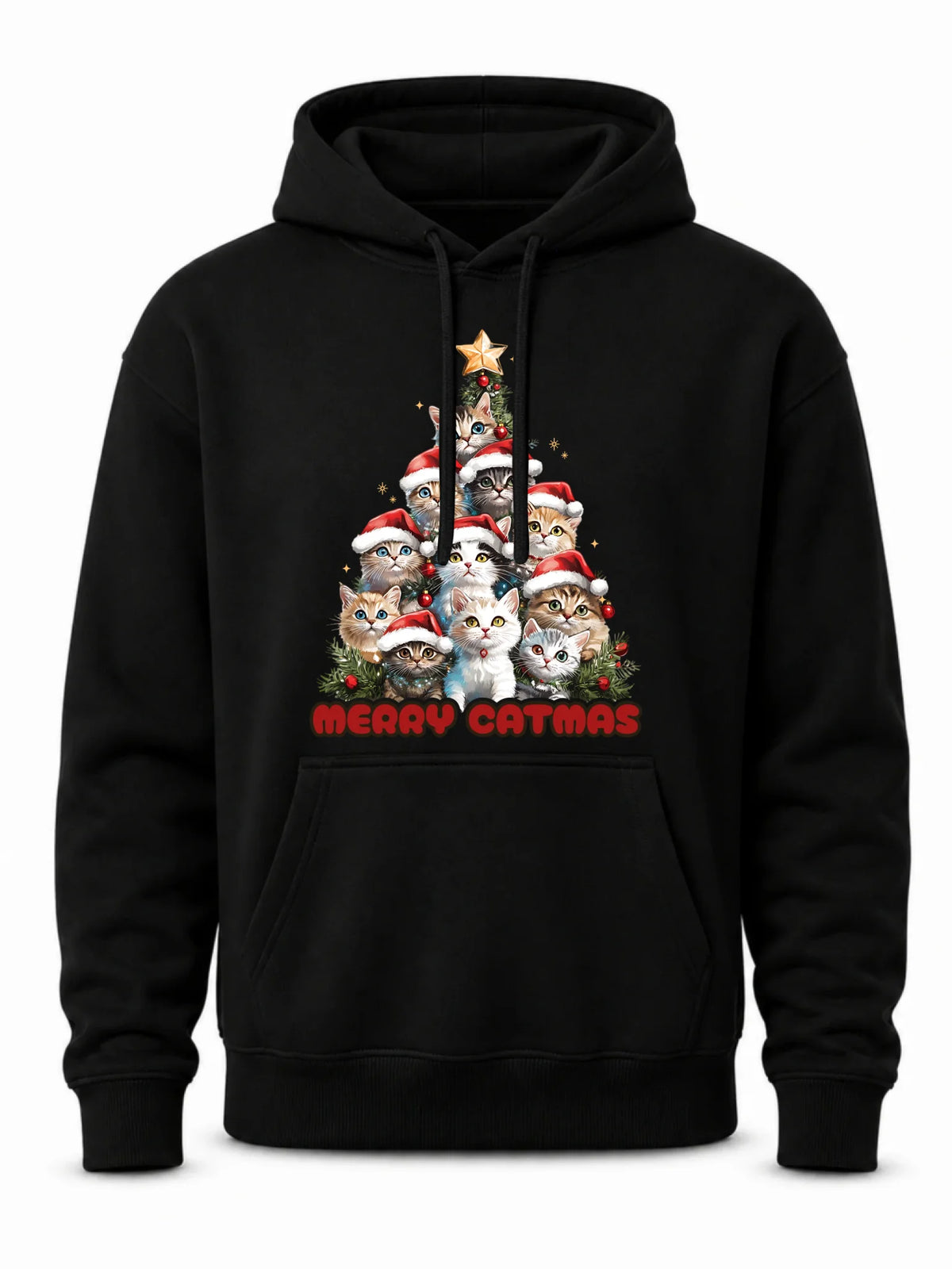 Bluza męska z kapturem świąteczna - Kocia choinka Merry Catmas BN20