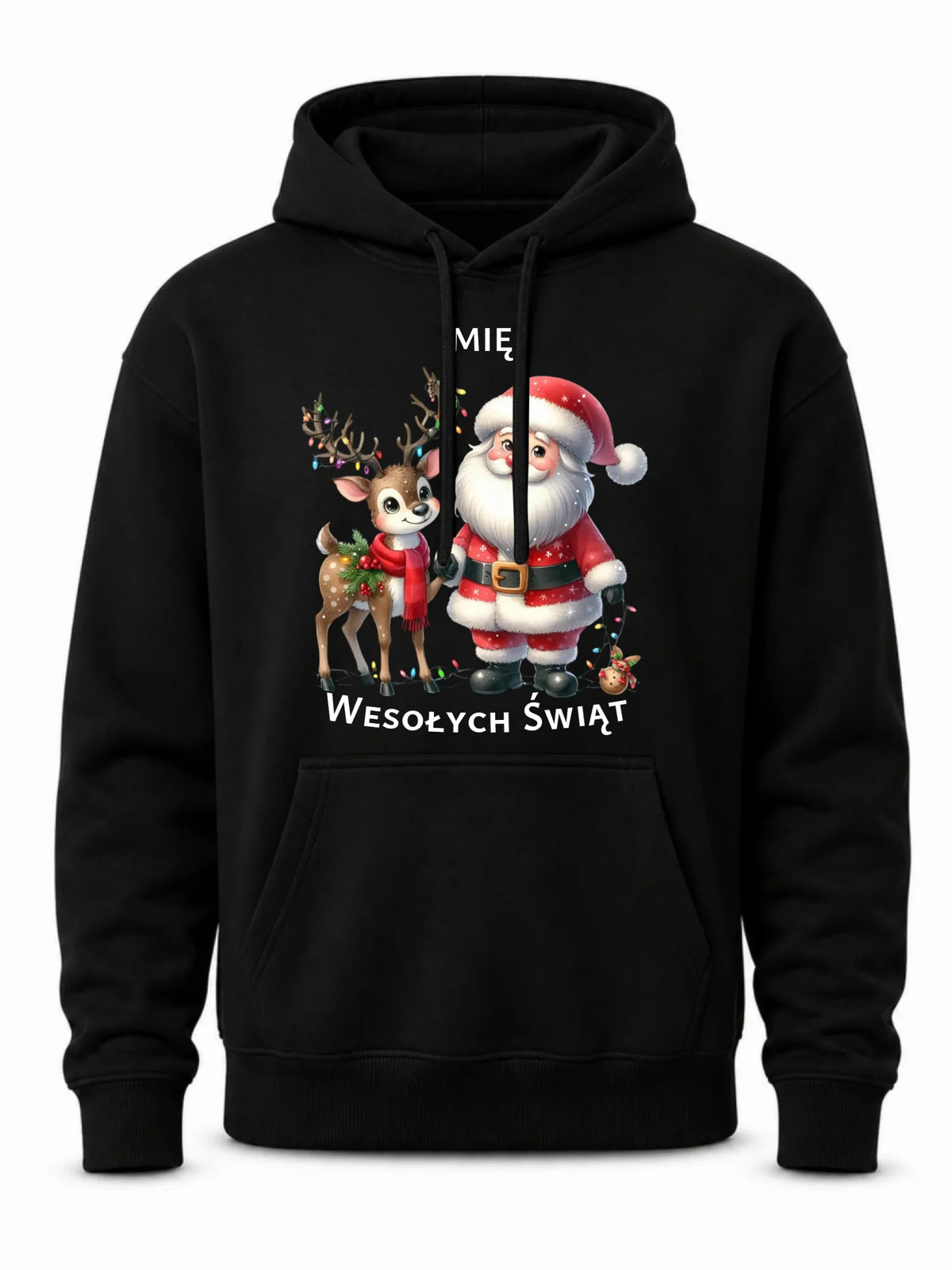 Bluza męska z kapturem świąteczna - Mikołaj z reniferem - personalizowana BN09