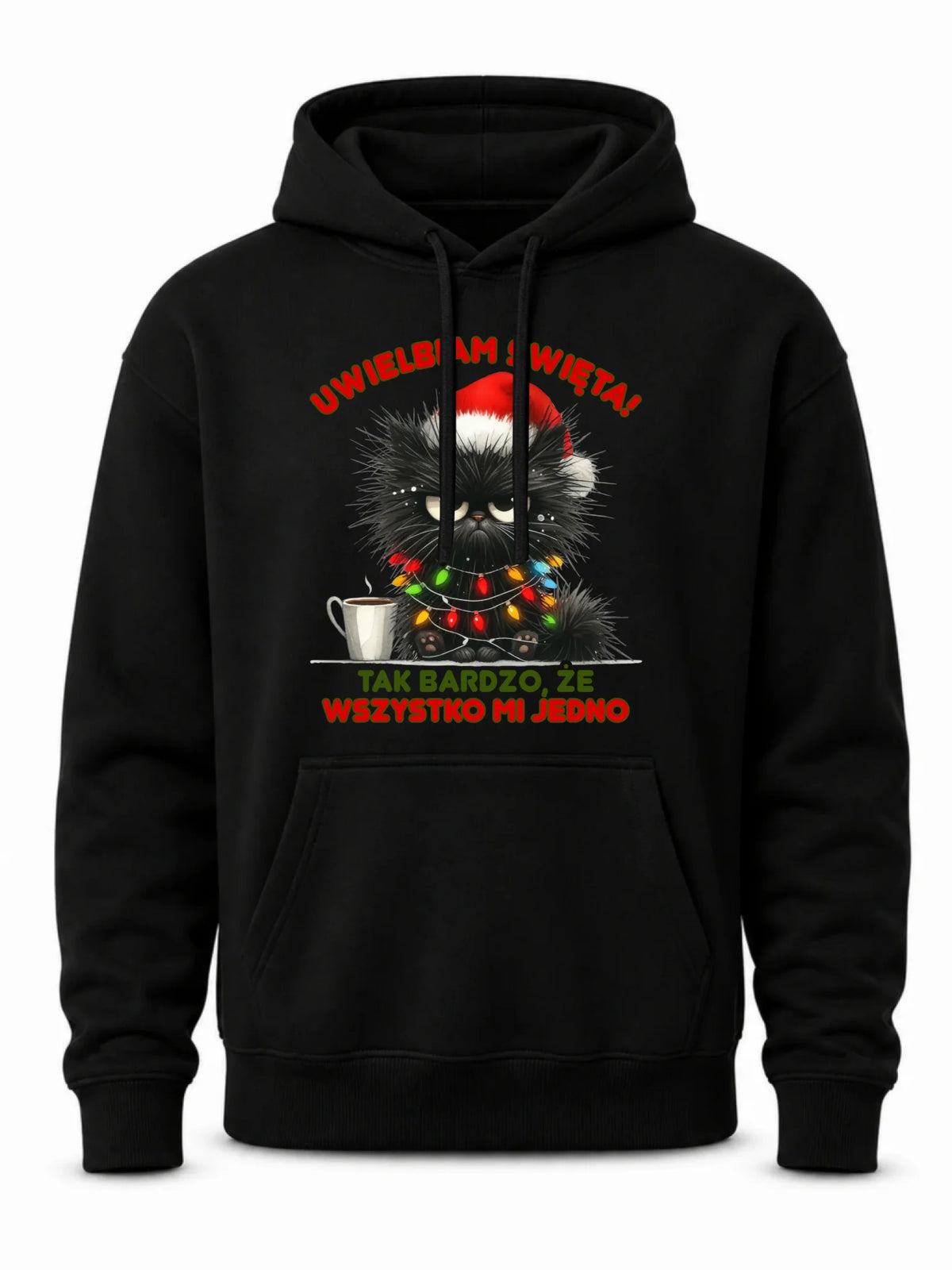 Bluza męska z kapturem świąteczna - Kot Maruda Wszystko mi jedno BN35