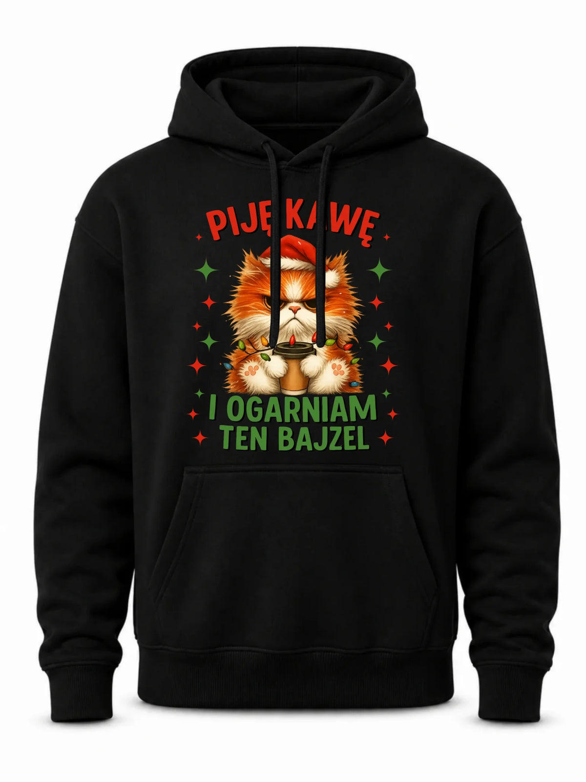 Bluza męska z kapturem świąteczna - Kot Piję kawę i ogarniam ten bajzel BN39