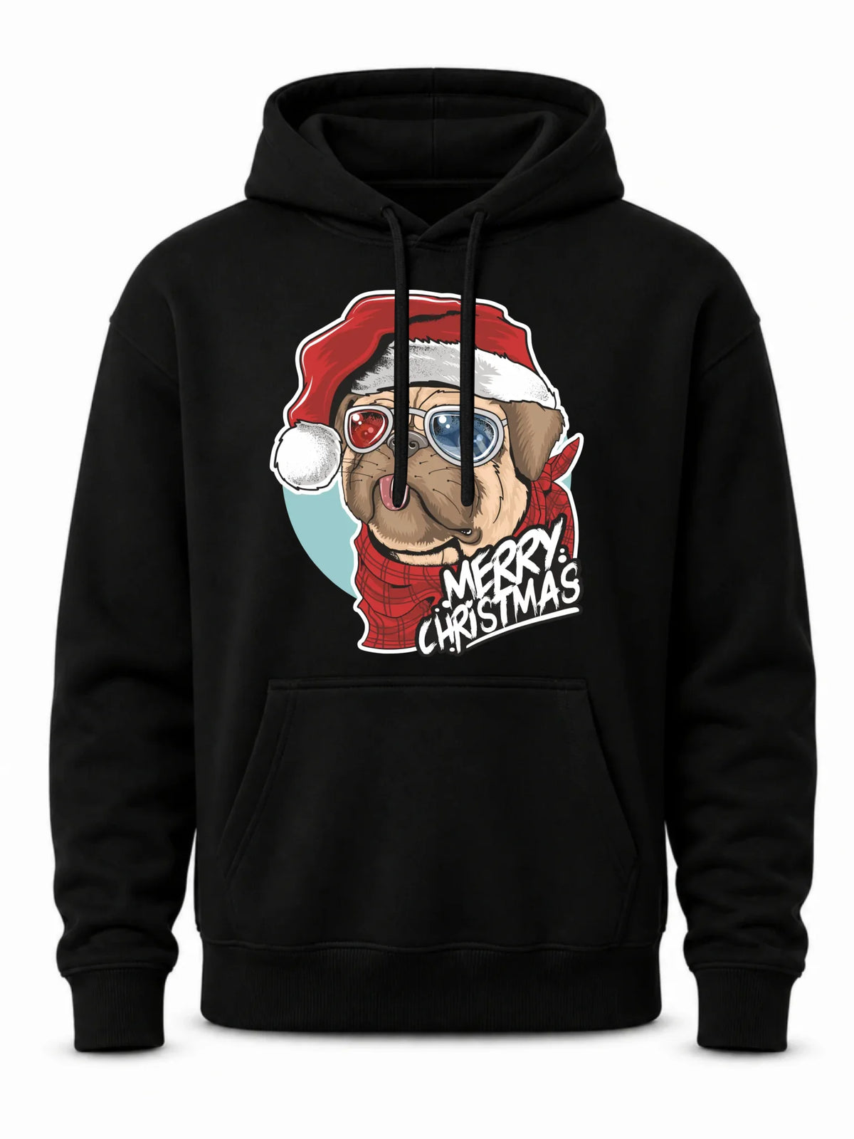 Bluza męska z kapturem świąteczna - Mops Merry Christmas BN62