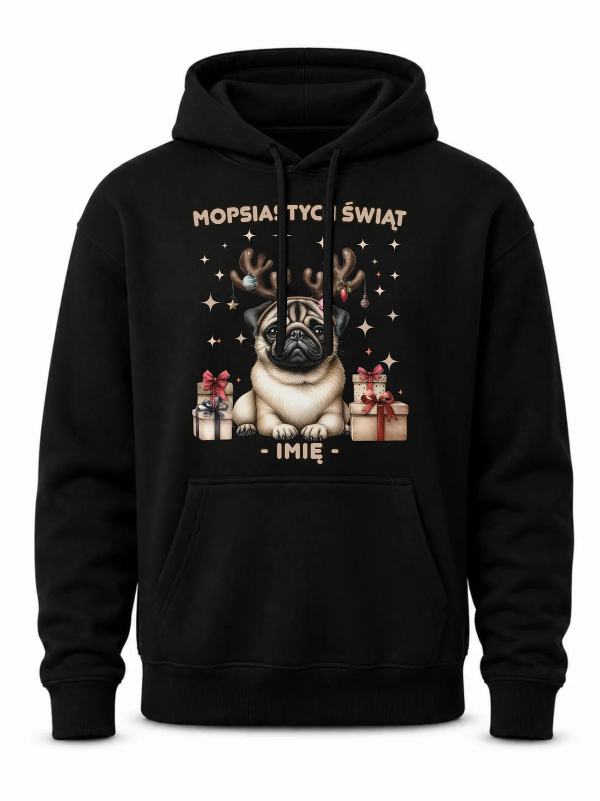 Bluza męska z kapturem świąteczna - Mops Mopsiastych świąt - personalizowana BN91