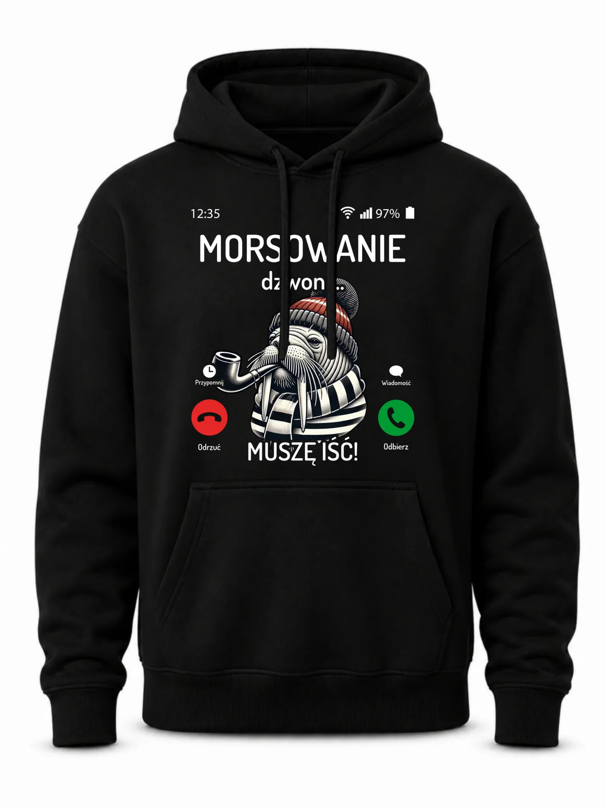 Bluza męska z kapturem - prezent dla morsa - Morsowanie dzwoni muszę iść - Mors HM19
