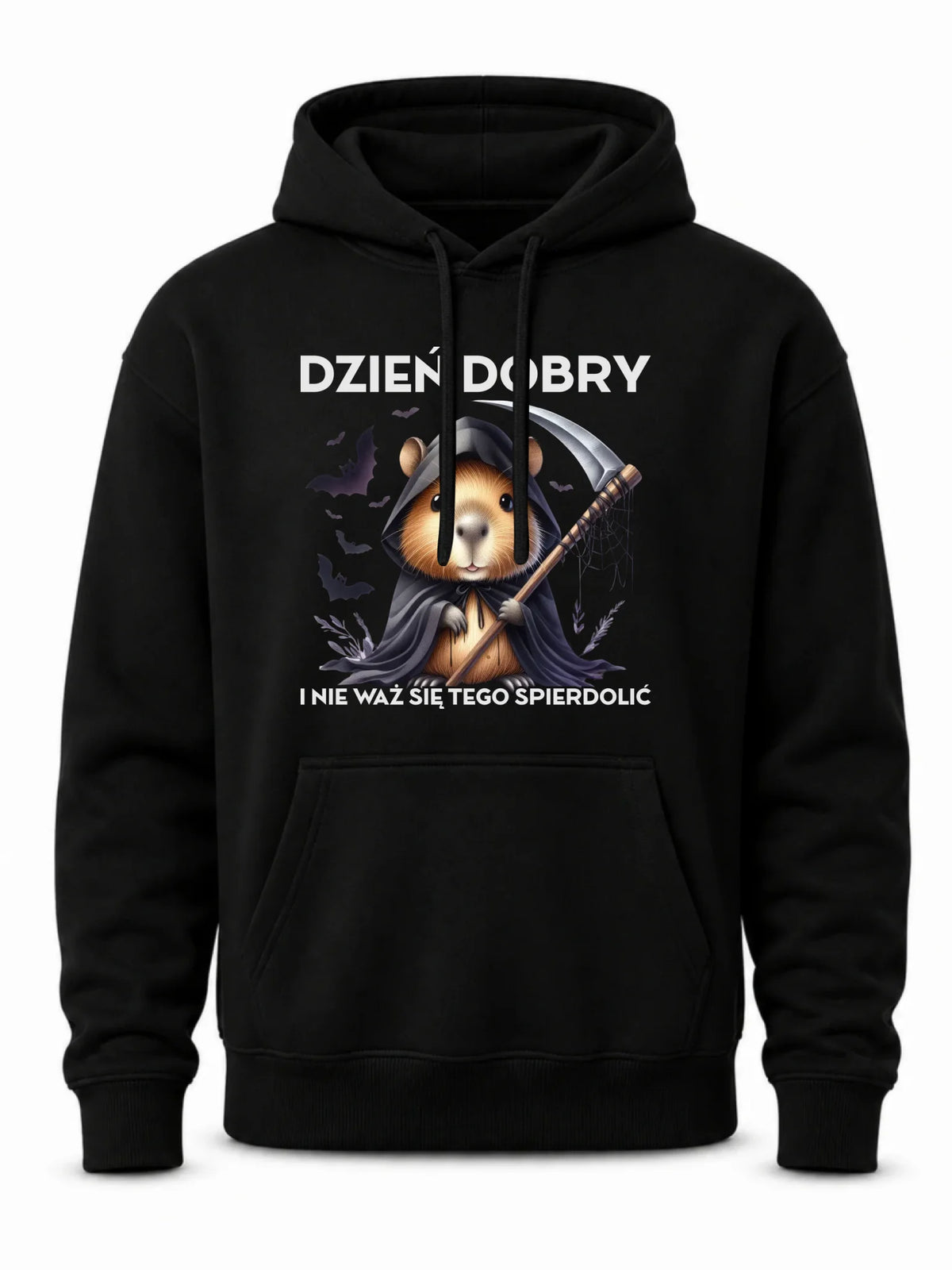 Bluza męska z kapturem na halloween - Kapibara Żniwiarz - Dzień dobry - bez cenzury HL20