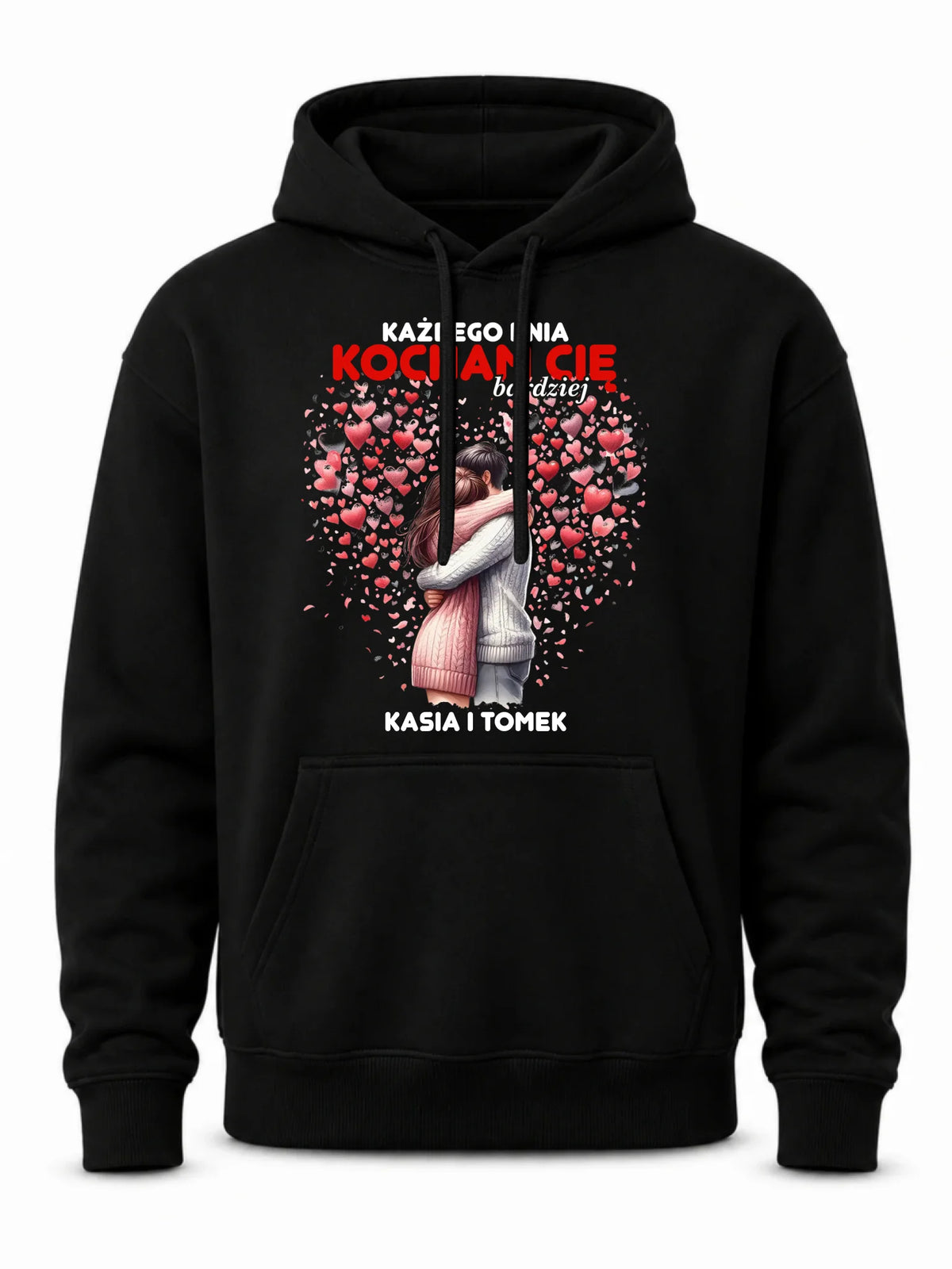 Bluza męska z kapturem dla par - Każdego dnia kocham Cię bardziej - personalizowana W09