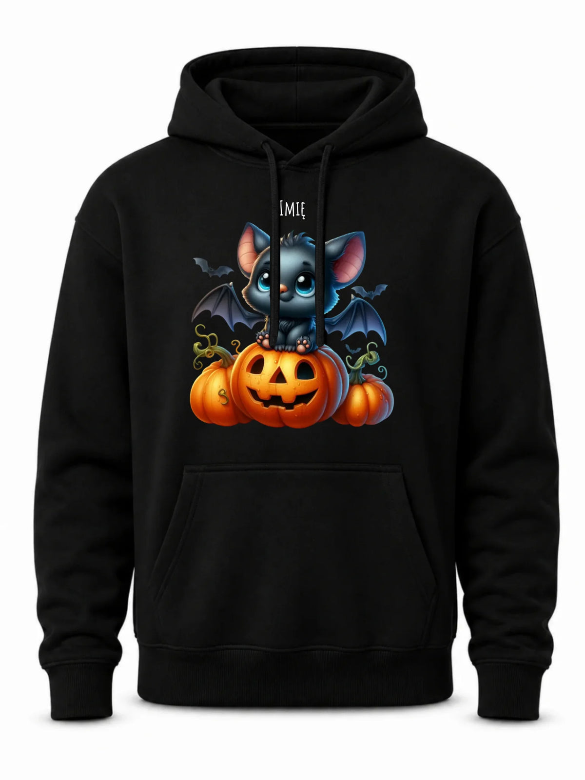 Bluza męska z kapturem halloweenowa - Słodki nietoperz z dynią - personalizowana HL09