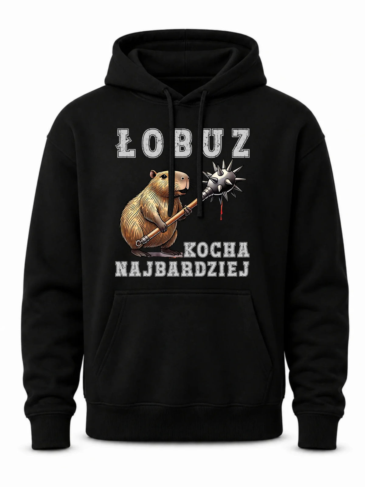 Bluza męska z kapturem - prezent dla chłopaka - Łobuz kapibara z maczugą DCH17