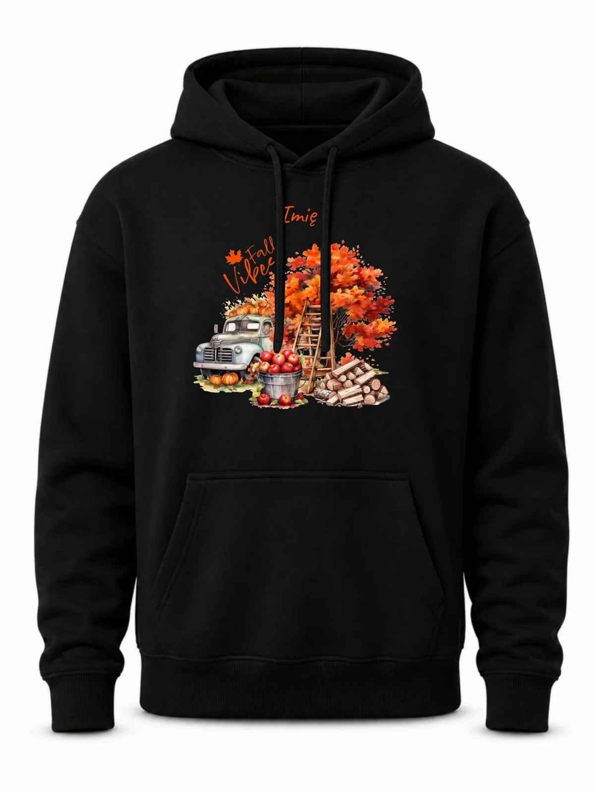 Bluza męska z kapturem jesienna – Vintage auto dynie i jabłka – personalizowana JS07