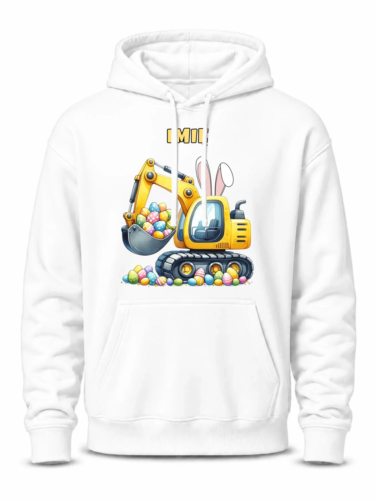 Bluza męska z kapturem na Wielkanoc - Koparka z pisankami - personalizowana WN17