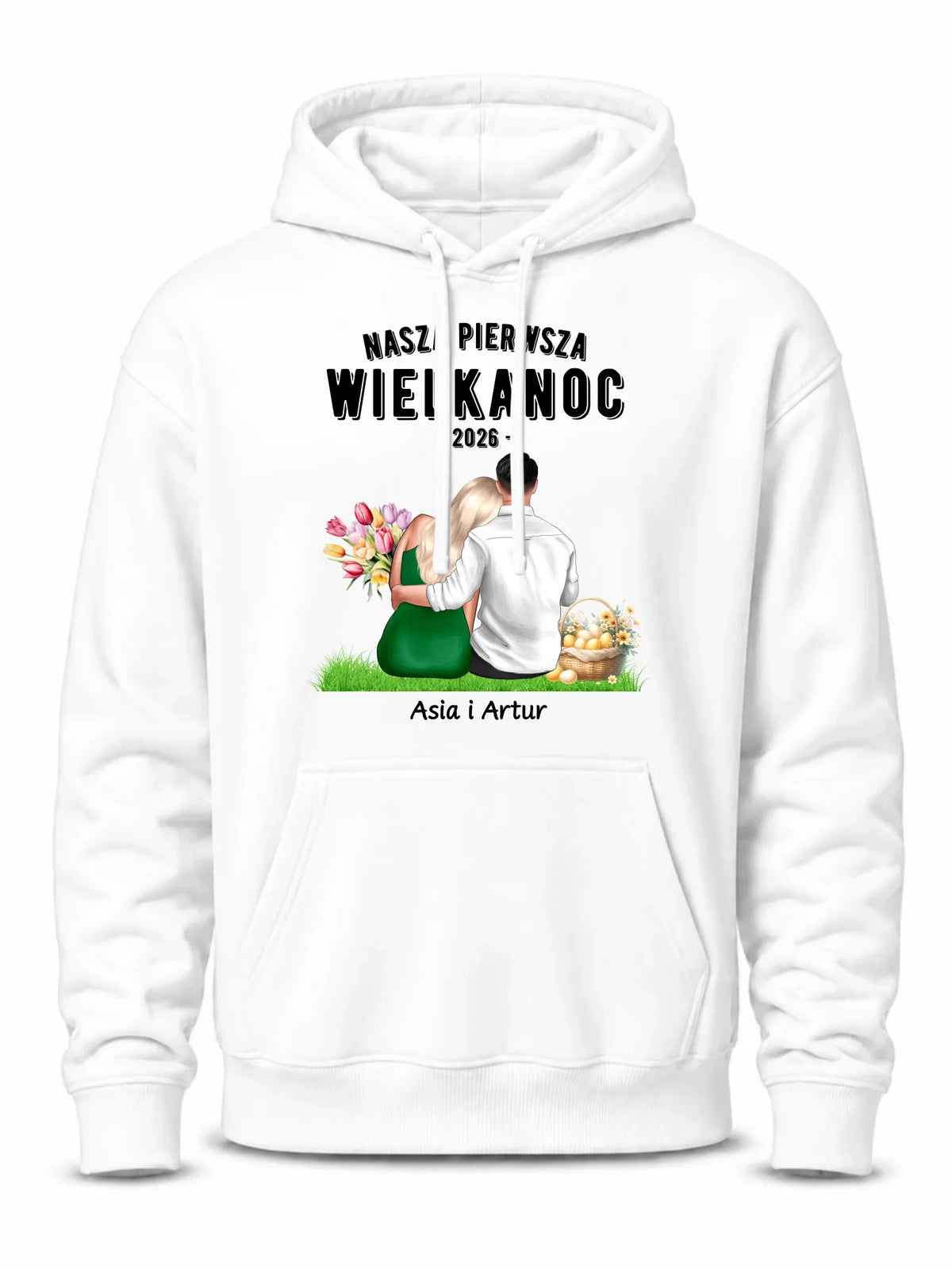 Bluza męska z kapturem wielkanocna dla par - Nasza pierwsza Wielkanoc - personalizowana WN16