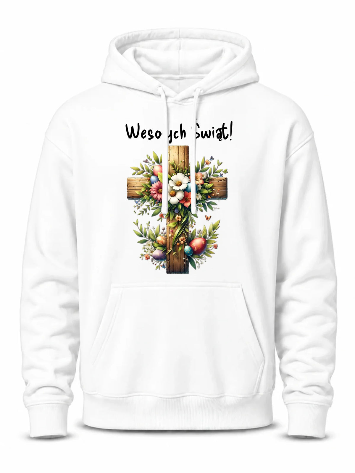 Bluza męska z kapturem na Wielkanoc - Krzyż z kwiatami Wesołych Świąt WN02