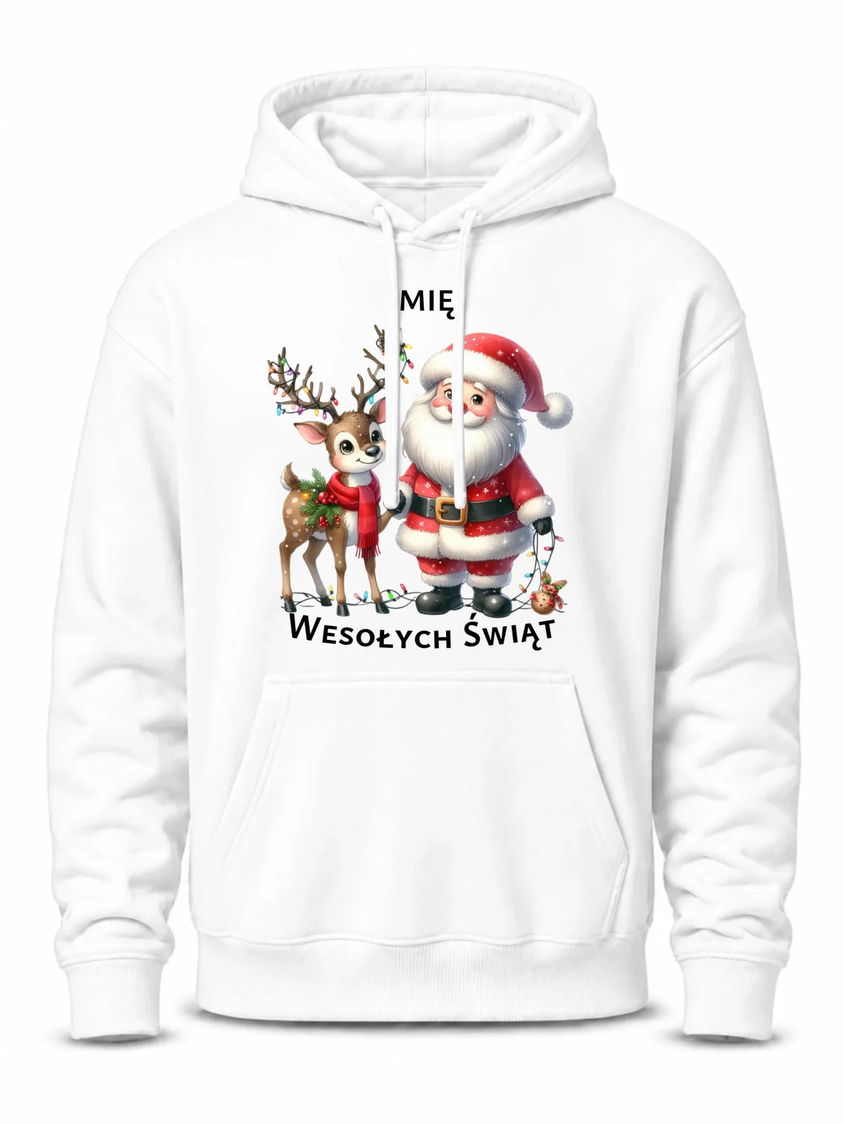 Bluza męska z kapturem świąteczna - Mikołaj z reniferem - personalizowana BN09