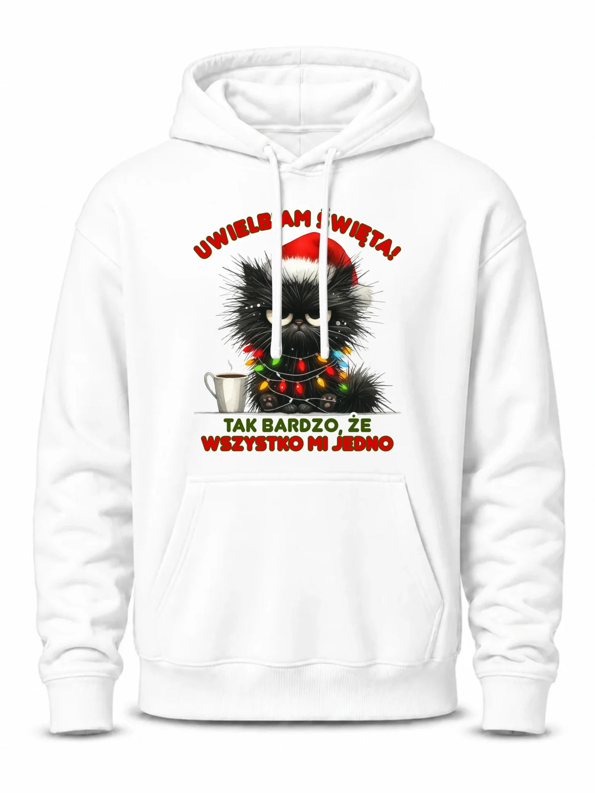 Bluza męska z kapturem świąteczna - Kot Maruda Wszystko mi jedno BN35
