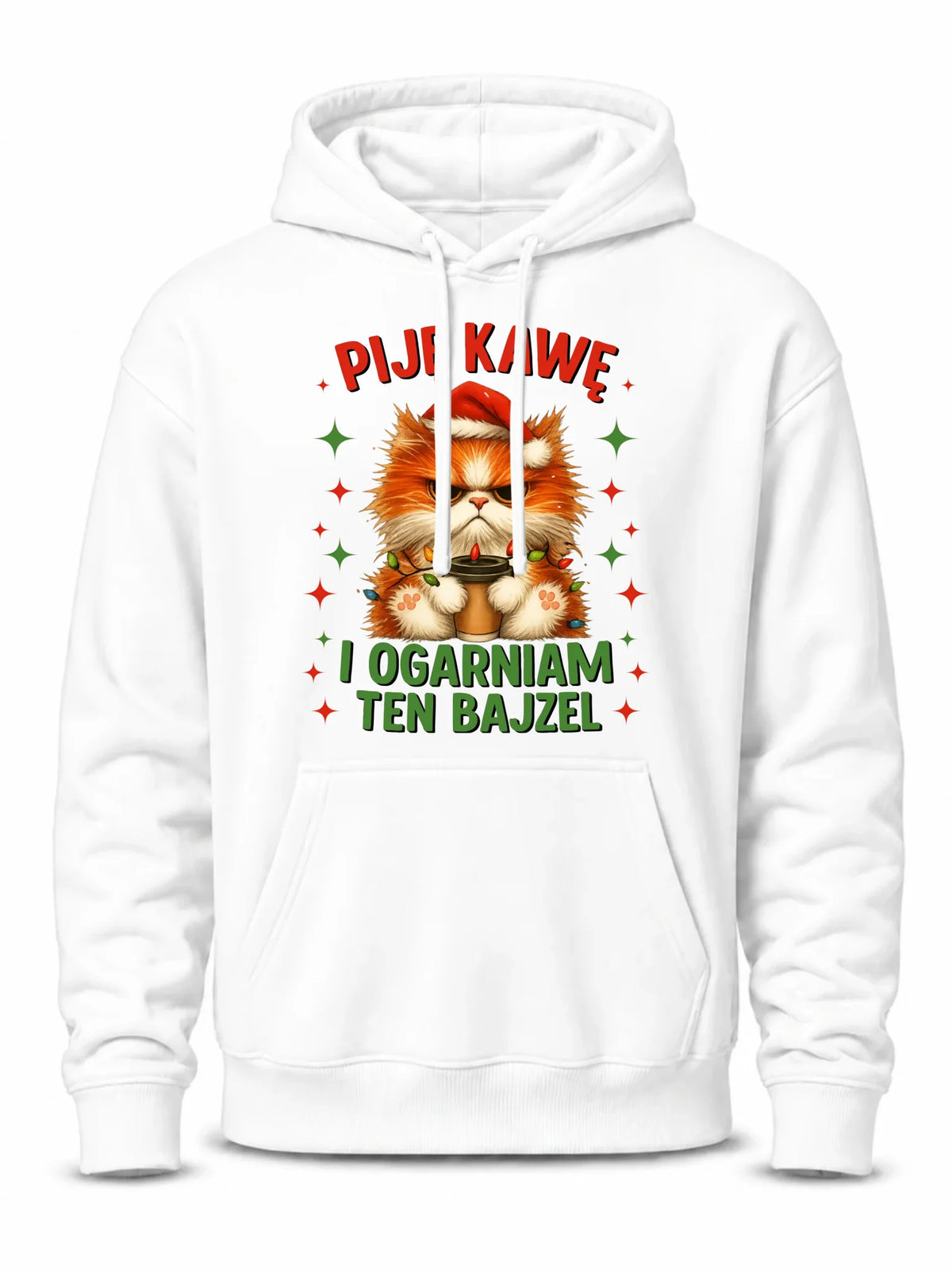 Bluza męska z kapturem świąteczna - Kot Piję kawę i ogarniam ten bajzel BN39