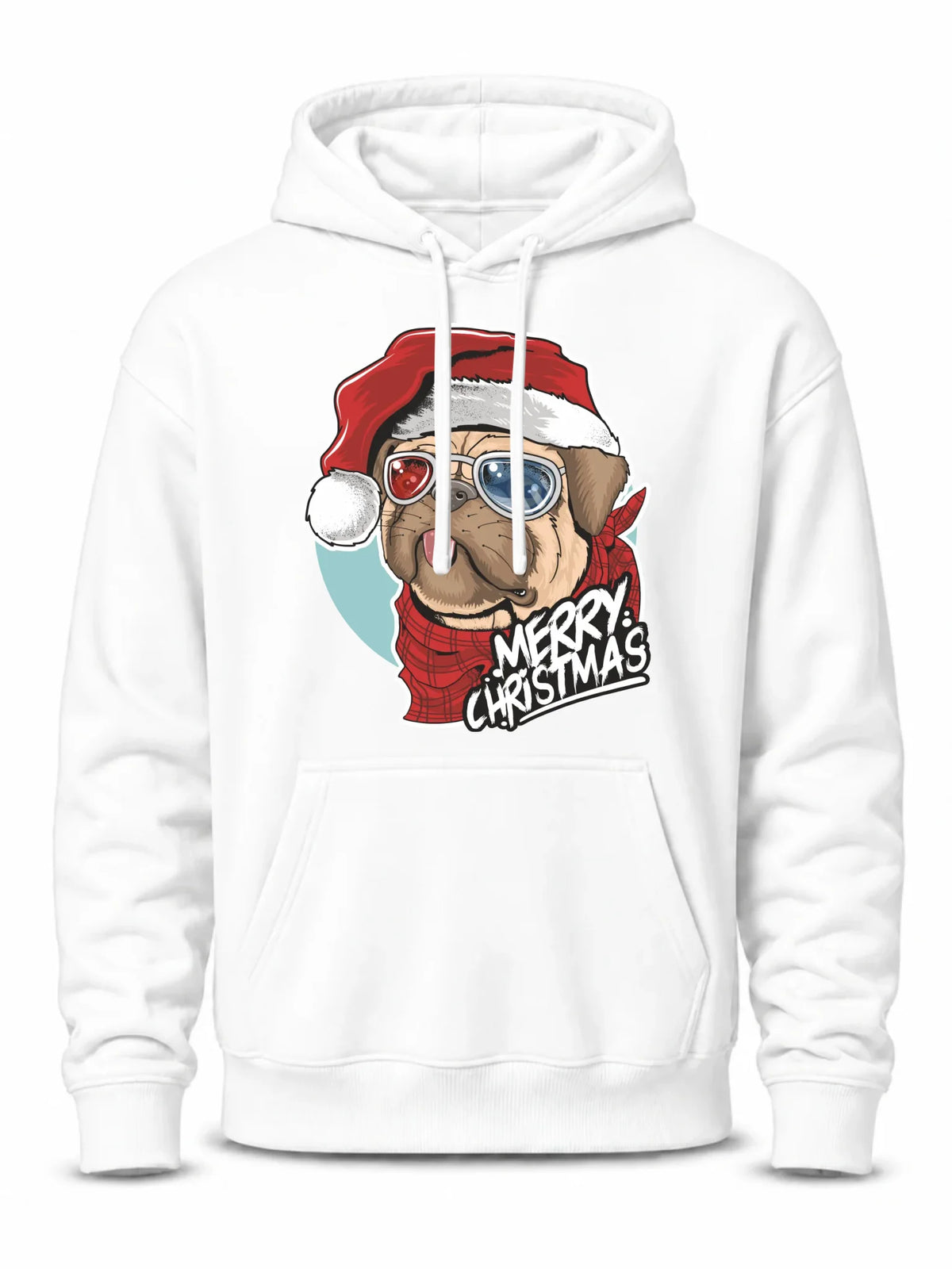 Bluza męska z kapturem świąteczna - Mops Merry Christmas BN62