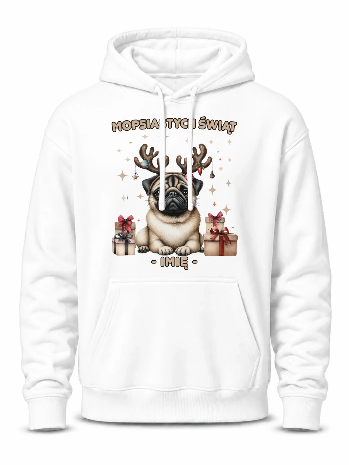 Bluza męska z kapturem świąteczna - Mops Mopsiastych świąt - personalizowana BN91