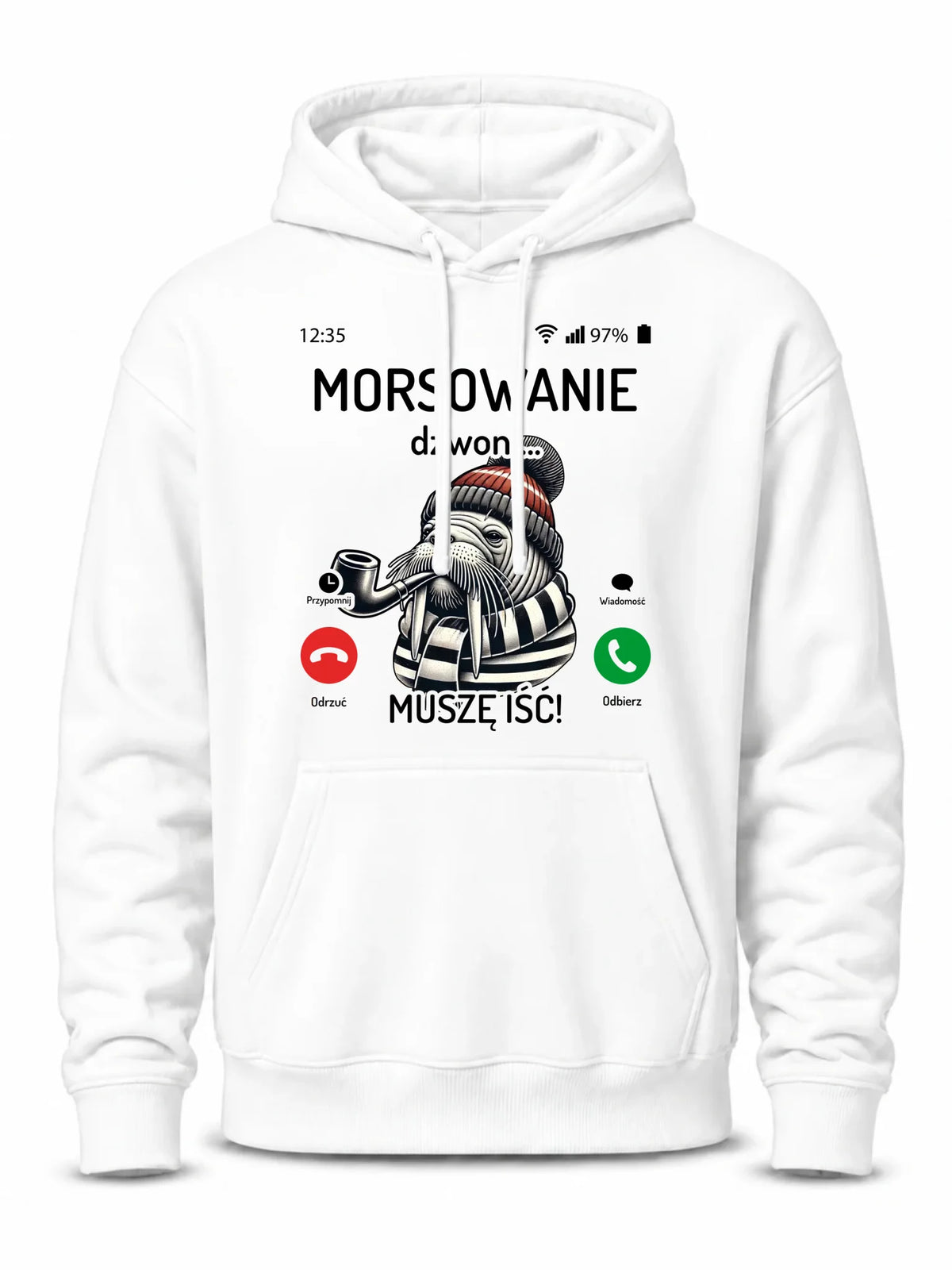 Bluza męska z kapturem - prezent dla morsa - Morsowanie dzwoni muszę iść - Mors HM19