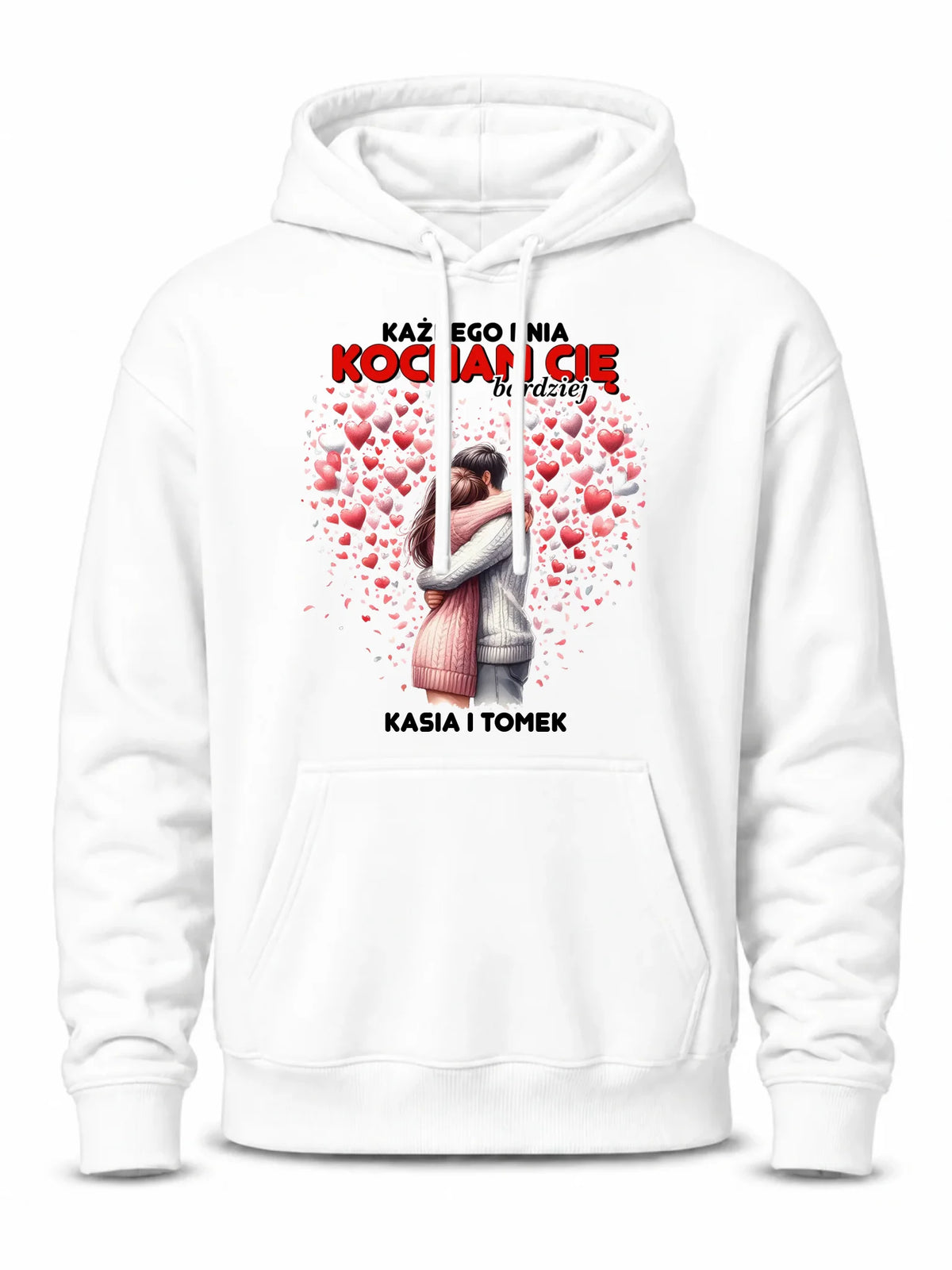 Bluza męska z kapturem dla par - Każdego dnia kocham Cię bardziej - personalizowana W09