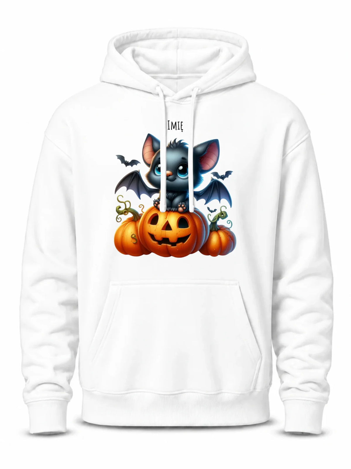 Bluza męska z kapturem halloweenowa - Słodki nietoperz z dynią - personalizowana HL09