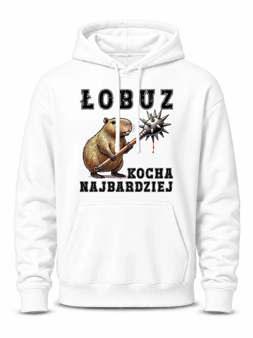 Bluza męska z kapturem - prezent dla chłopaka - Łobuz kapibara z maczugą DCH17
