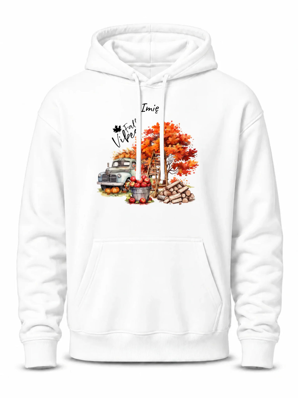 Bluza męska z kapturem jesienna – Vintage auto dynie i jabłka – personalizowana JS07