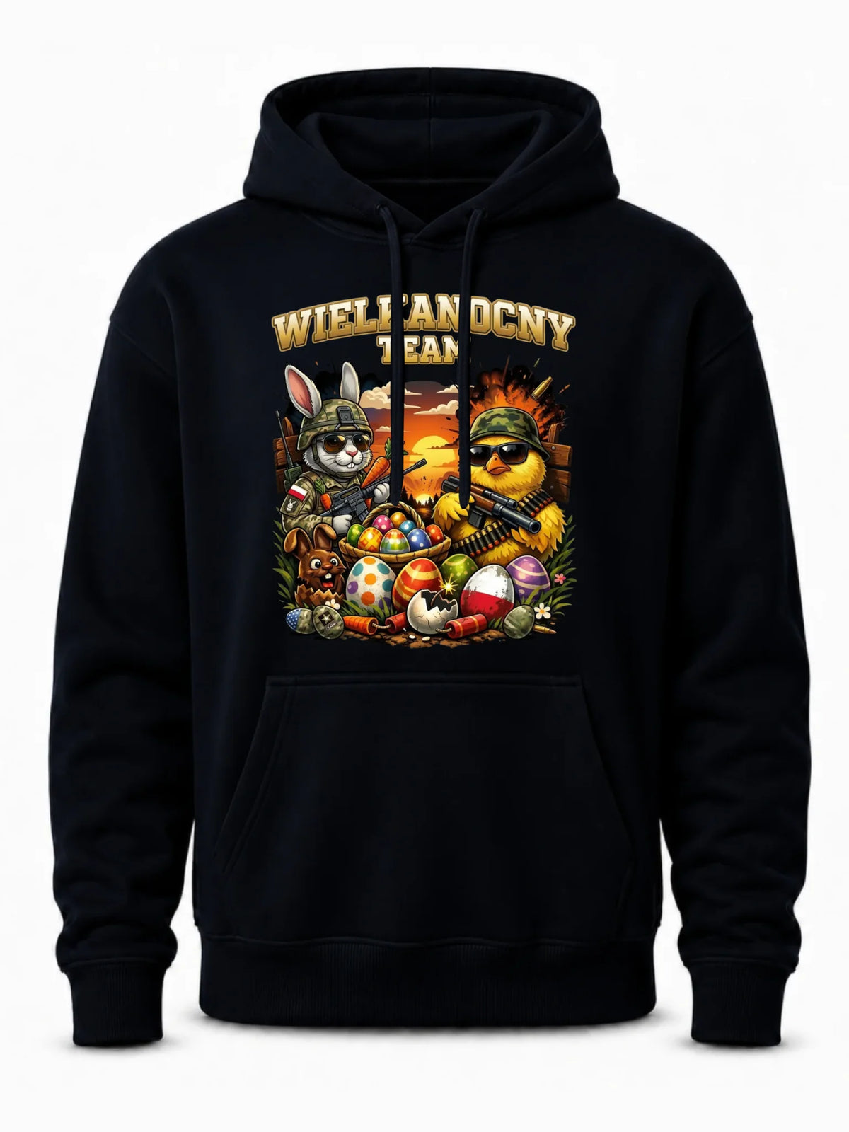Bluza męska z kapturem na Wielkanoc - Kurczak i zając armia Wielkanocny Team WN37
