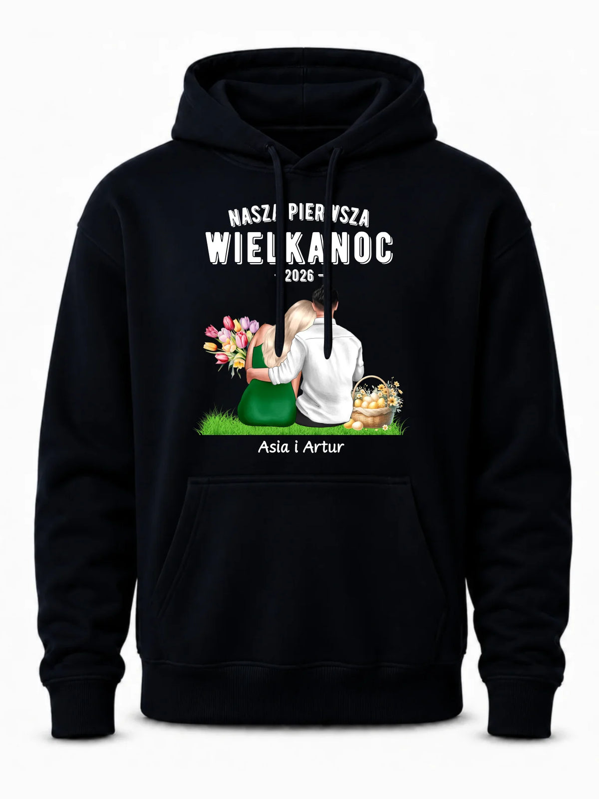 Bluza męska z kapturem wielkanocna dla par - Nasza pierwsza Wielkanoc - personalizowana WN16