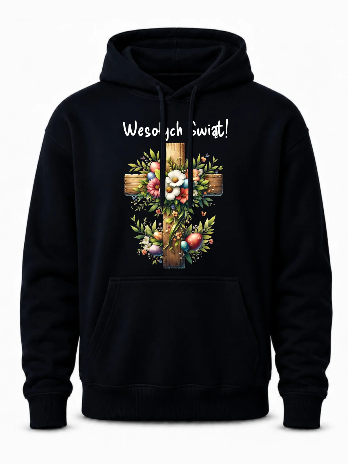 Bluza męska z kapturem na Wielkanoc - Krzyż z kwiatami Wesołych Świąt WN02