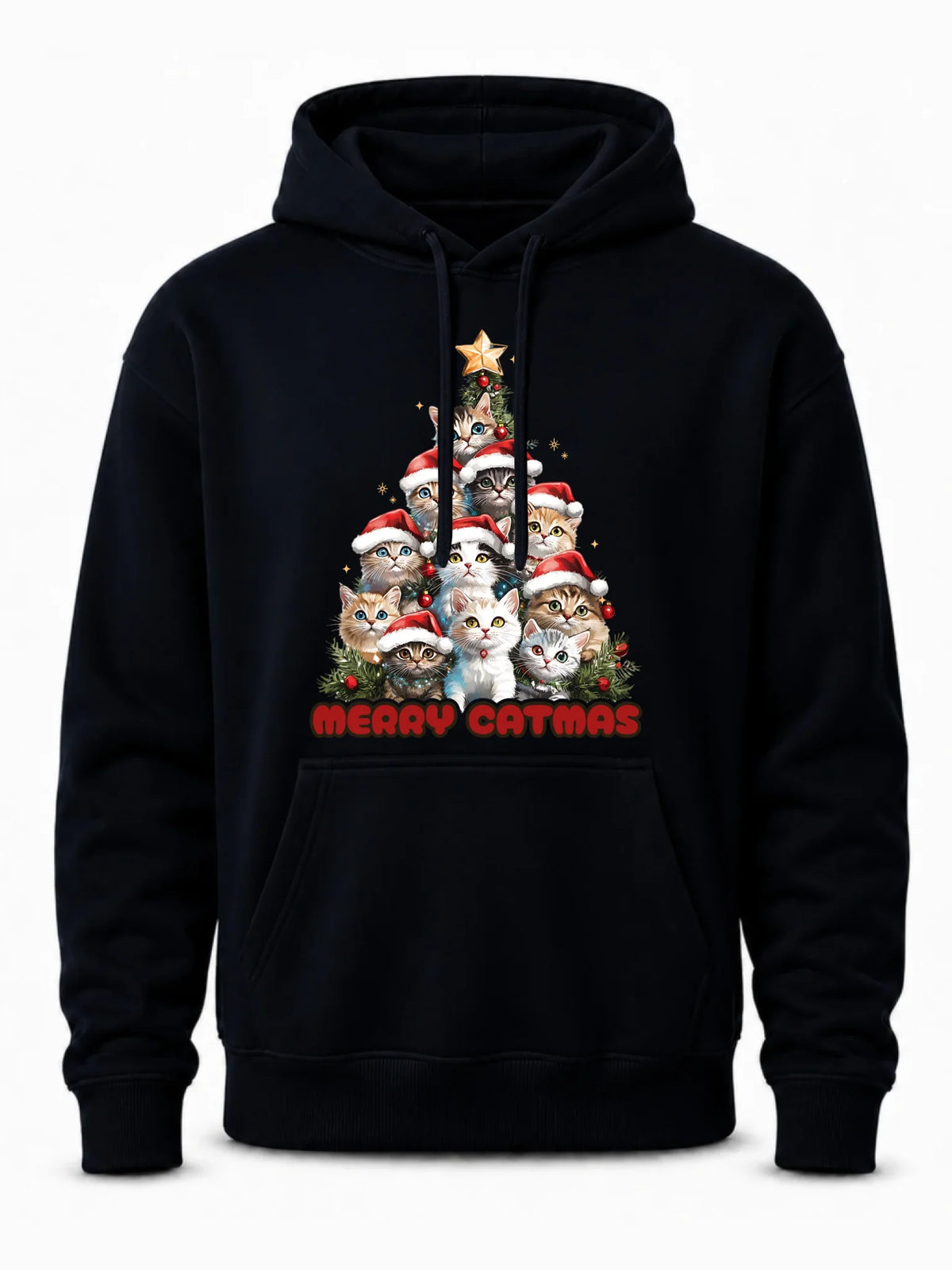 Bluza męska z kapturem świąteczna - Kocia choinka Merry Catmas BN20