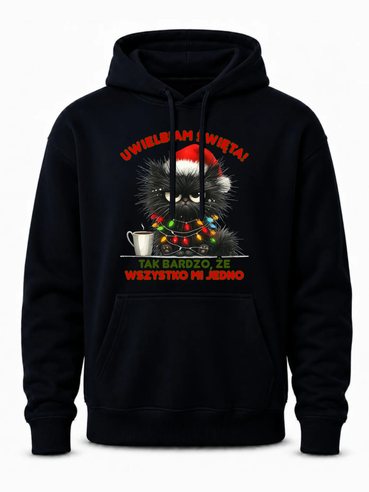 Bluza męska z kapturem świąteczna - Kot Maruda Wszystko mi jedno BN35