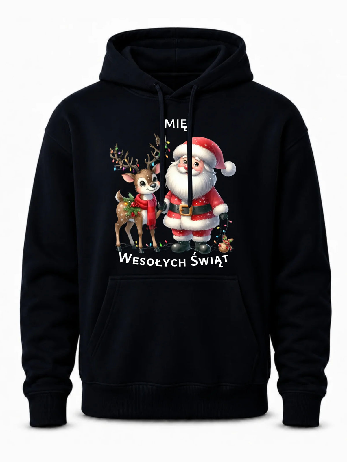 Bluza męska z kapturem świąteczna - Mikołaj z reniferem - personalizowana BN09
